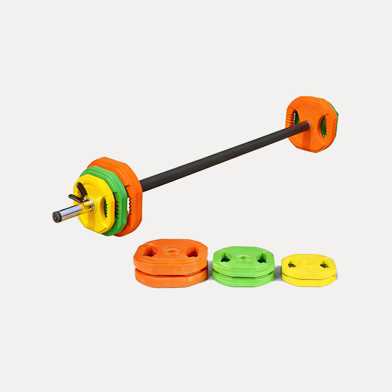 Aerobic Barbell Set with Color Coded Weight Plates for Group Fitness and Gym Training